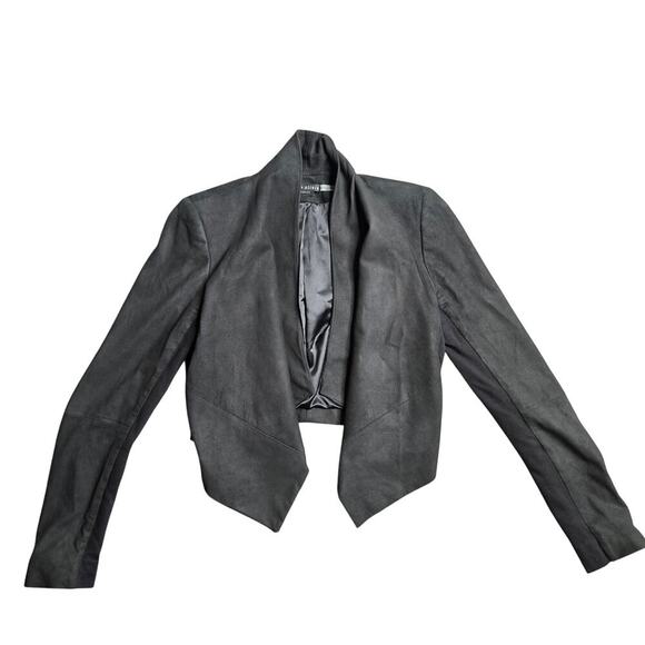 Alice + Olivia Black Harvey Open Front Suede Cropped Jacket Size: M - Picture 2 of 8